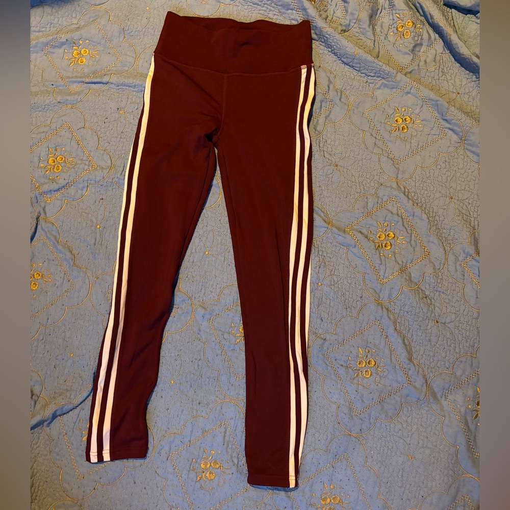 Burgundy Leggings with White Stripes